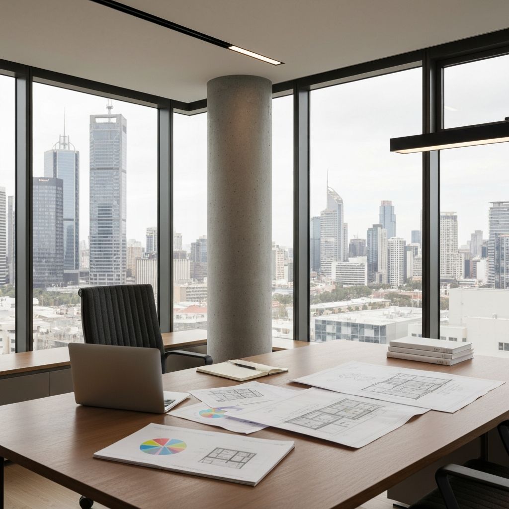 Modern consulting office workspace with charts and strategic planning materials